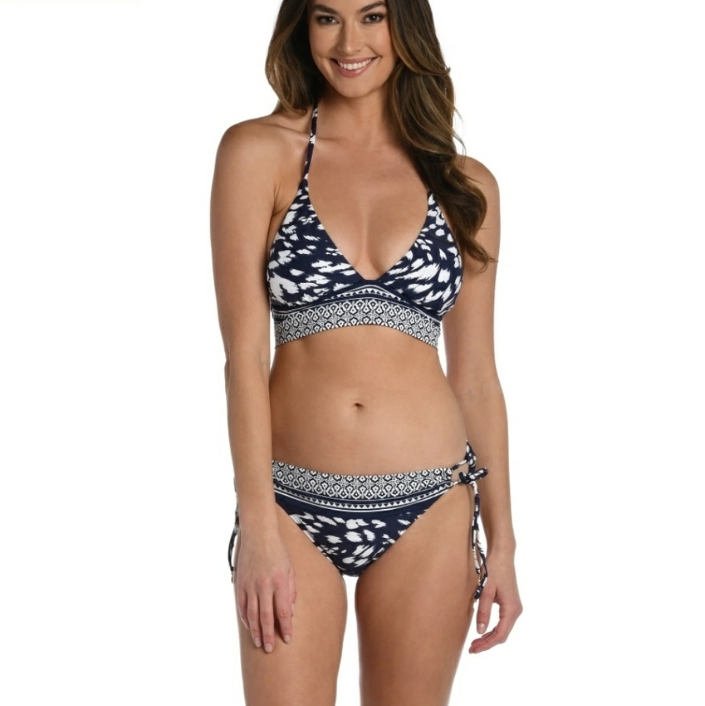 La Blanca Changing Tides Side Tie Hipster Bottom Size 10 Navy White
